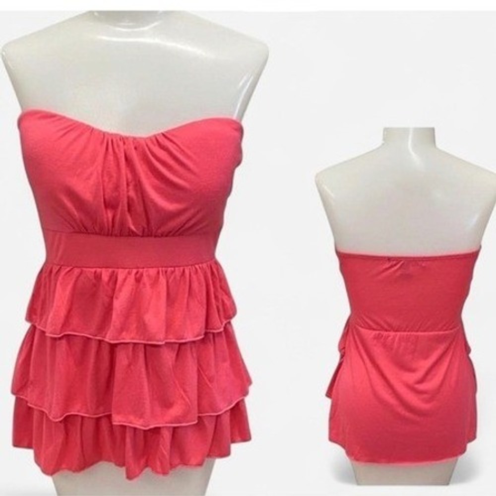 Y2K Barbiecore Coquette Almost Famous Coral Pink Ruffle Babydoll Jr Medium